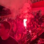 Protester lights flare during Israel Philharmonic performance in France