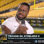 Houston Texans linebacker Azeez Al-Shaair wears ‘stop the genocide’ eye black